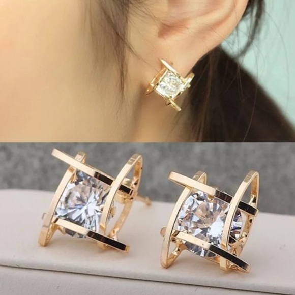 🔥New  Gorgeous Square Zircon Stud Earrings - Picture 3 of 3